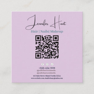 Cute Purple Minimalist QR code Business Card