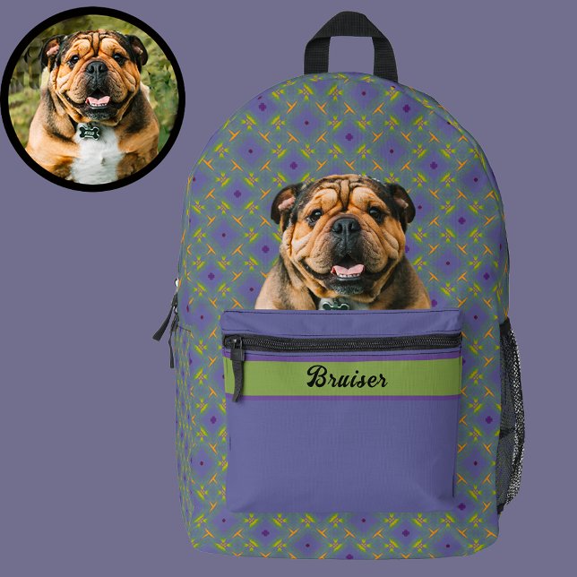 Cute Purple Modern Photo Gift for Puppy Dog Mom Printed Backpack (Creator Uploaded)