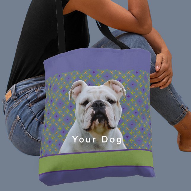 Cute Purple Modern Photo Gift for Puppy Dog Mom Tote Bag (Creator Uploaded)