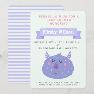 Cute Purple Monster   Baby Shower Invitation