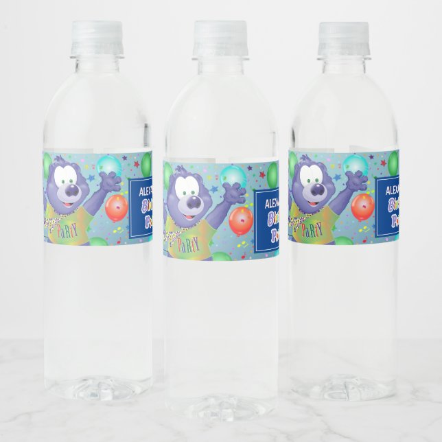 Cute Purple Monster Boy Birthday Party Water Bottle Label (Bottles)