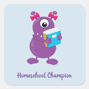 Cute Purple Monster Homeschool Champion Square Sticker