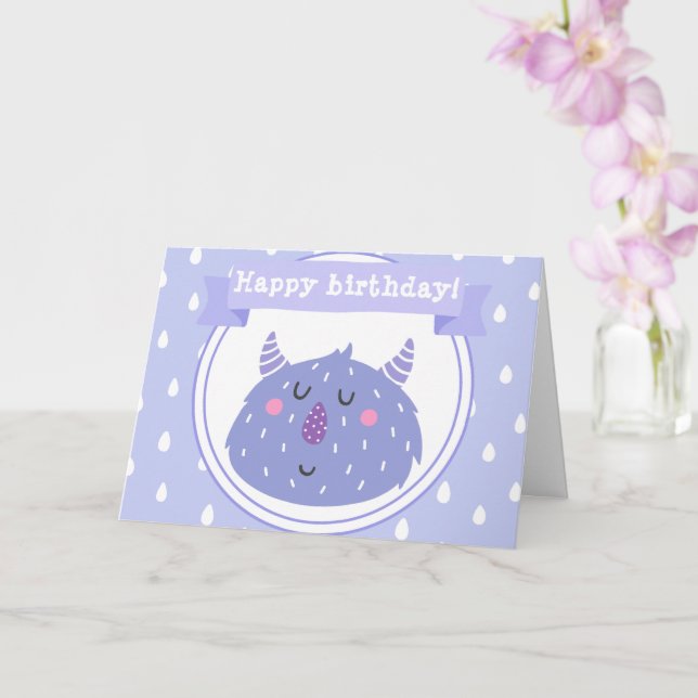 Cute Purple Monster - Kids Birthday Card (Orchid)