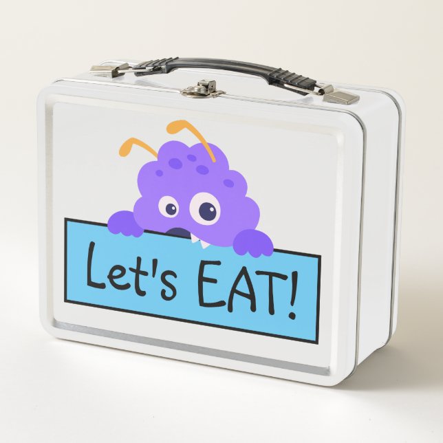 Cute Purple Monster School Buddy Peronalized Metal Lunch Box (Front)