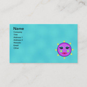 Cute Purple Moon Face Pink Lips Star Cheeks Business Card