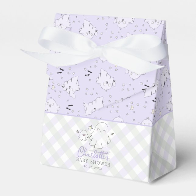 Cute Purple Mum and Baby Ghost Baby Shower Favour Box (Front Side)
