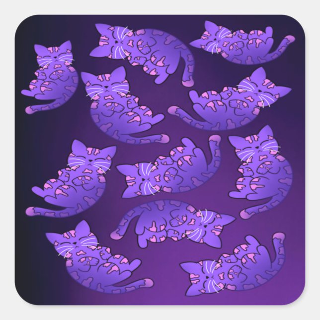 Cute Purple Neon Kitten Group Square Sticker (Front)