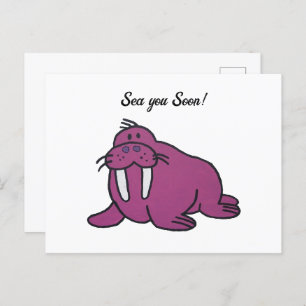 Cute Purple Ocean Walrus Kids Nature Cartoon Postcard