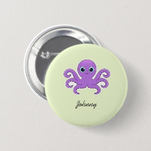 Cute purple octopus green 6 cm round badge