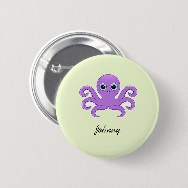Cute purple octopus green 6 cm round badge (Front & Back)