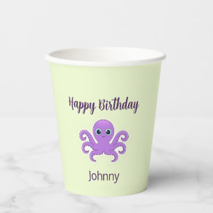 Cute purple octopus green paper cups
