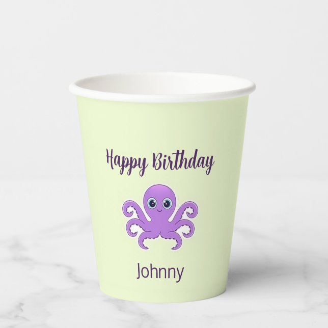 Cute purple octopus green paper cups (Front)