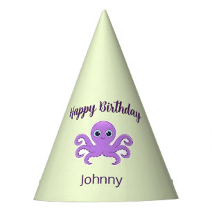 Cute purple octopus green party hat