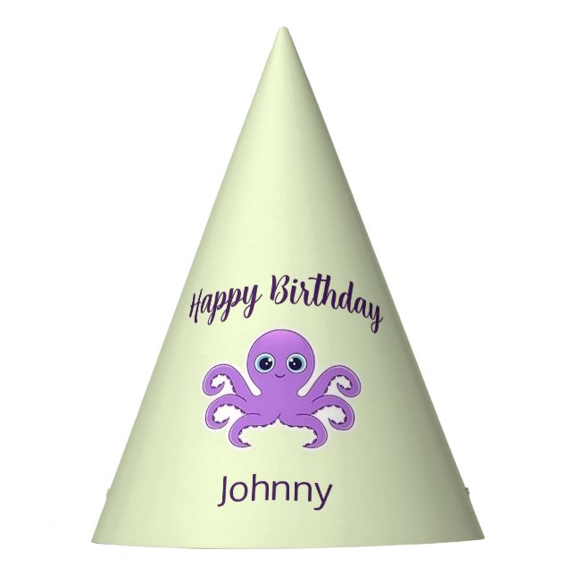 Cute purple octopus green party hat (Front)