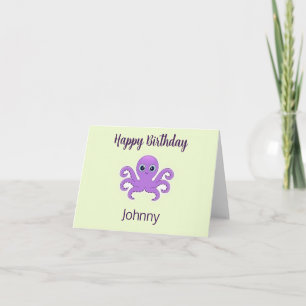 Cute purple octopus green thank you card