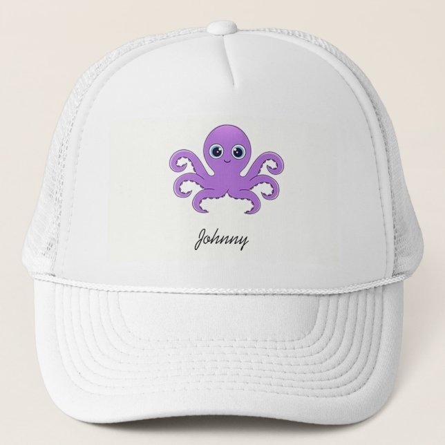 Cute purple octopus green trucker hat (Front)