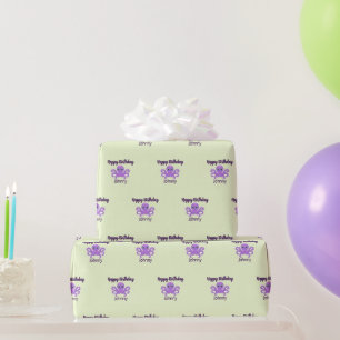 Cute purple octopus green wrapping paper
