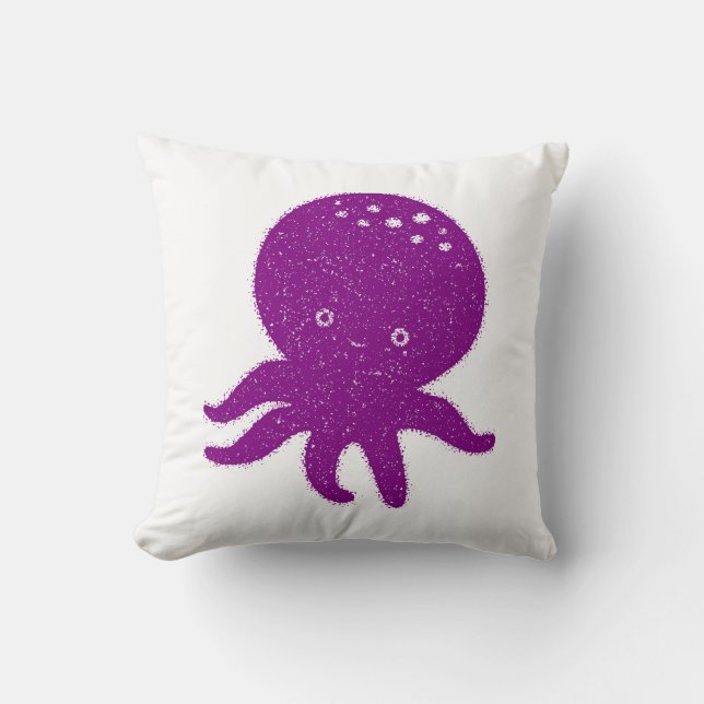 Cute Purple Octopus Old Print Cushion (Front)