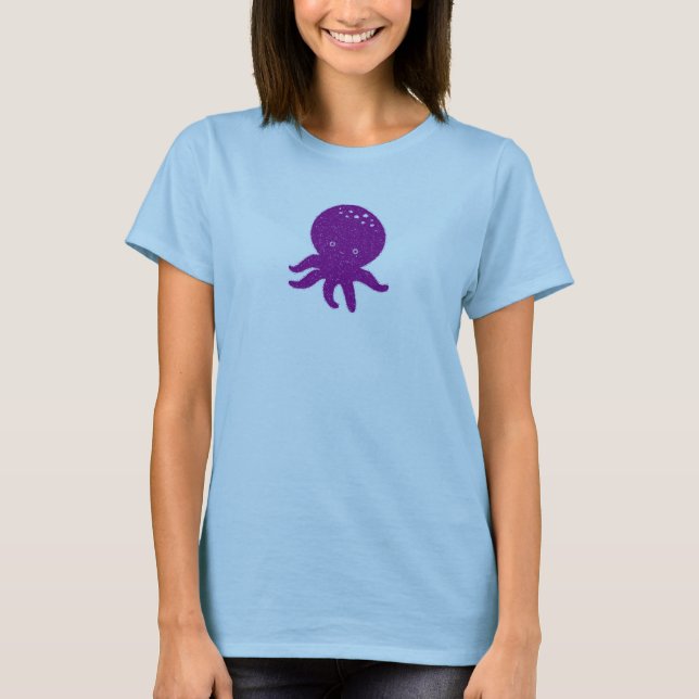 Cute Purple Octopus Old Print T-Shirt (Front)