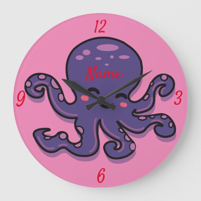Cute Purple Octopus Thunder_Cove Large Clock (Front)