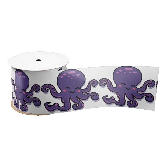 Cute Purple Octopus Thunder_Cove Satin Ribbon (Spool)