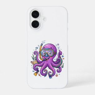 Cute Purple Octopus Treasure Hunter iPhone 16 Case