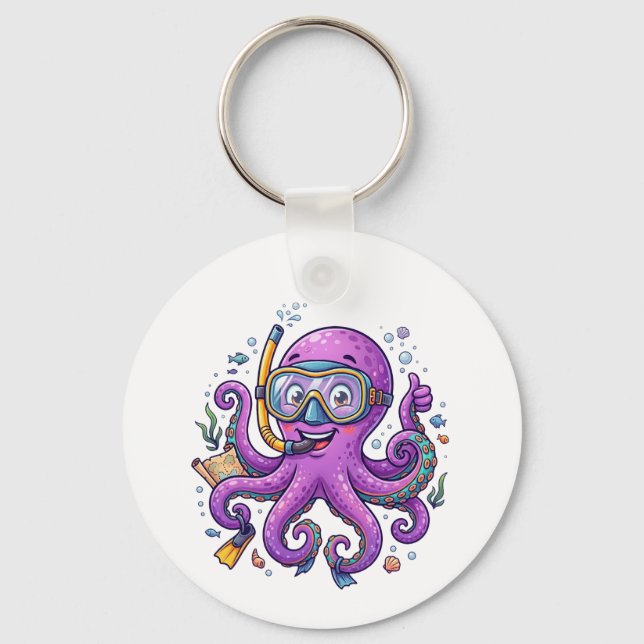 Cute Purple Octopus Treasure Hunter Key Ring (Front)
