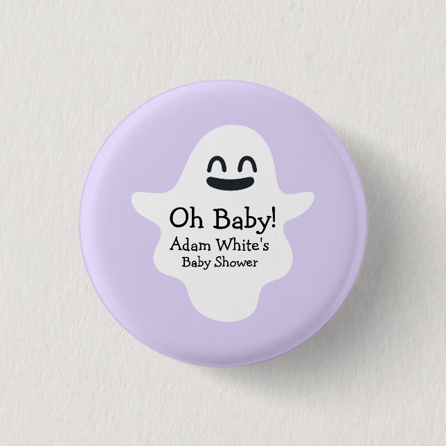 Cute Purple Oh Baby! Ghost Halloween Baby Shower 3 Cm Round Badge (Front)