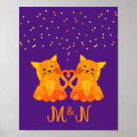 Cute Purple Orange Kitten Couple Two Monogram