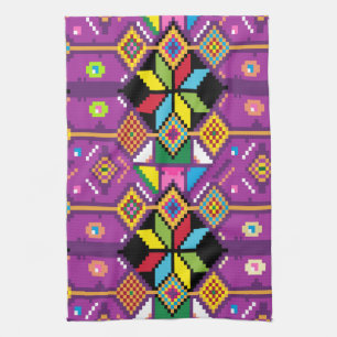 Cute purple, orange pattern Mochila art Tea Towel