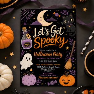Cute Purple & Orange Spooky Halloween Party Invitation