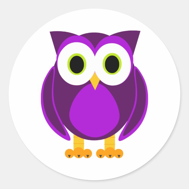 Cute Purple Owl Classic Round Sticker (Front)