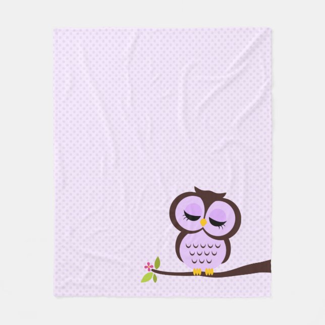 Cute Purple Owl Fleece Blanket (Front)