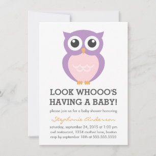 Cute Purple Owl Girl Baby Shower Invitations