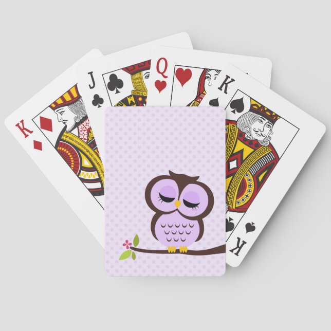 Cute Purple Owl Playing Cards (Back)