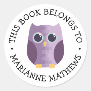 Cute Purple Owl This Book Belongs to Classic Round Sticker