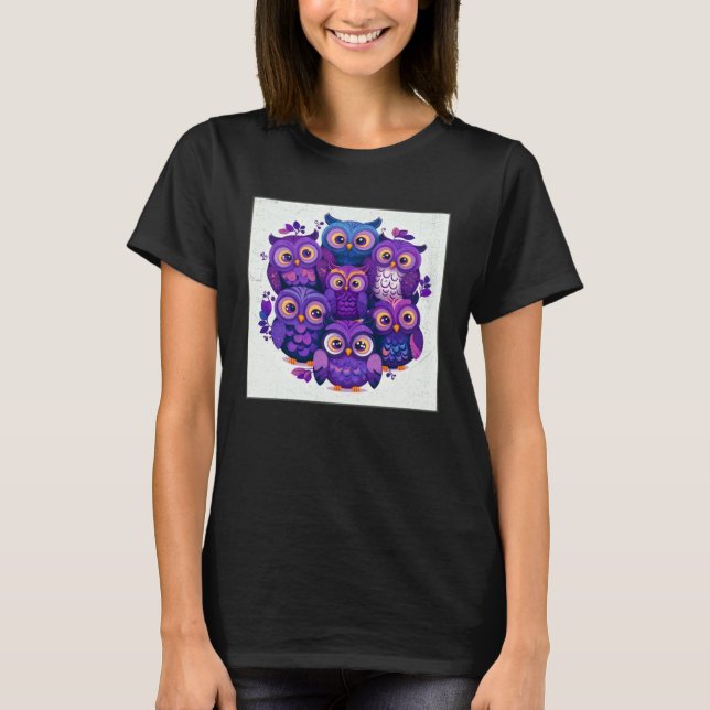 Cute Purple Owls Illustration Minimal Unique Big E T-Shirt (Front)