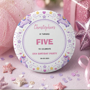Cute Purple Pastel Magic Unicorn 5th Birthday 6 Cm Round Badge