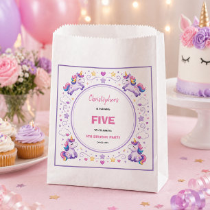 Cute Purple Pastel Magic Unicorn 5th Birthday Favour Bags