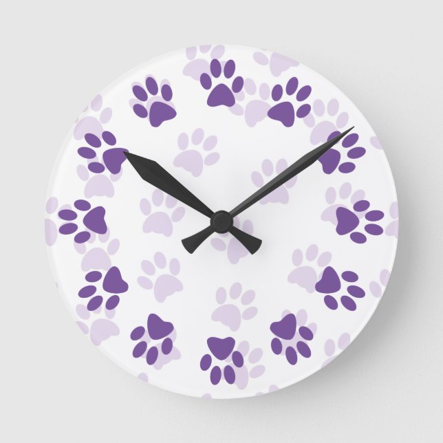 Cute Purple Paw Prints for Pet Lovers Clock (Front)