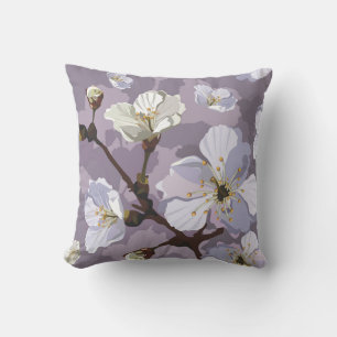 Cute Purple Peach Blossom Floral Pattern Cushion