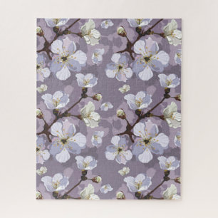 Cute Purple Peach Blossom Floral Pattern Jigsaw Puzzle