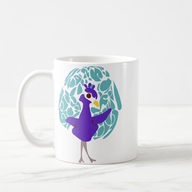 Cute Purple Peacock Abstract Leaf Pattern Coffee Mug (Left)