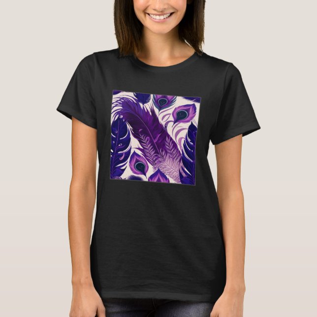 Cute Purple Peacock Feathers Illustration Birds Wo T-Shirt (Front)