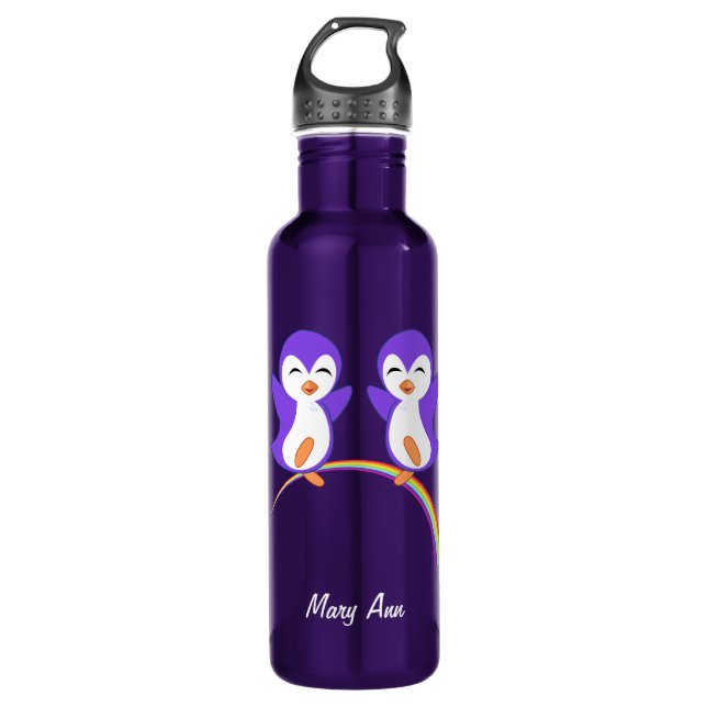 Cute Purple Penguin 710 Ml Water Bottle (Front)