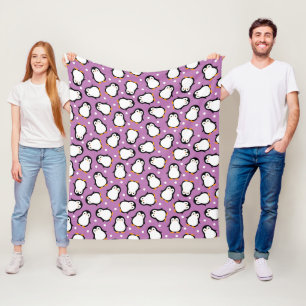Cute purple penguin pattern fleece blanket