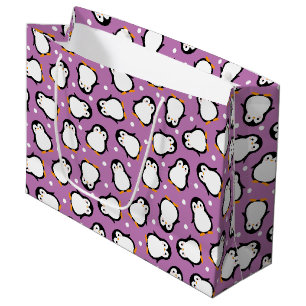 Cute purple penguin pattern large gift bag