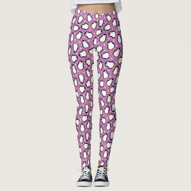 Cute purple penguin pattern leggings (Front)