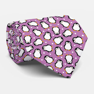 Cute purple penguin pattern tie