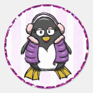 Cute Purple Penguin with Ear Muffs Stickers